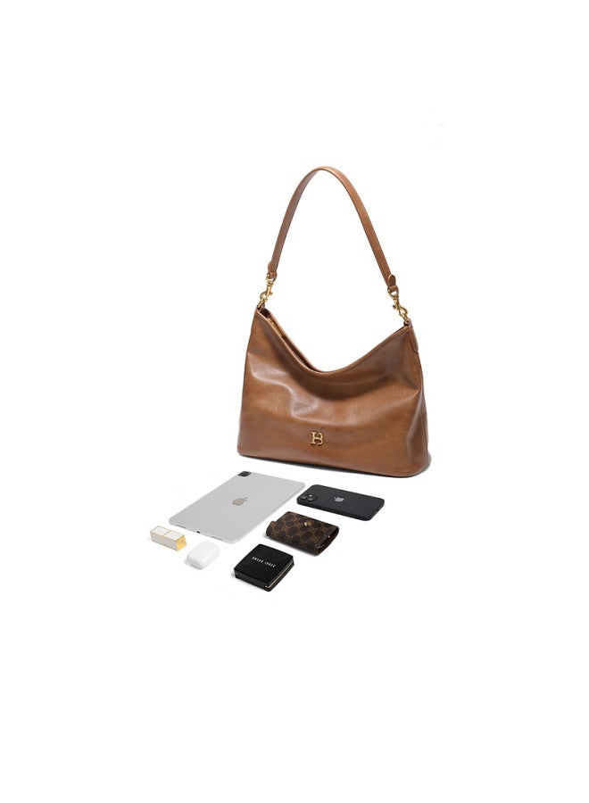 Belle New Year Gift Women's Bag New Plant Tanned Oiled Wax Texture Versatile Hobo Bag X7468dx5 Brown - Image 5