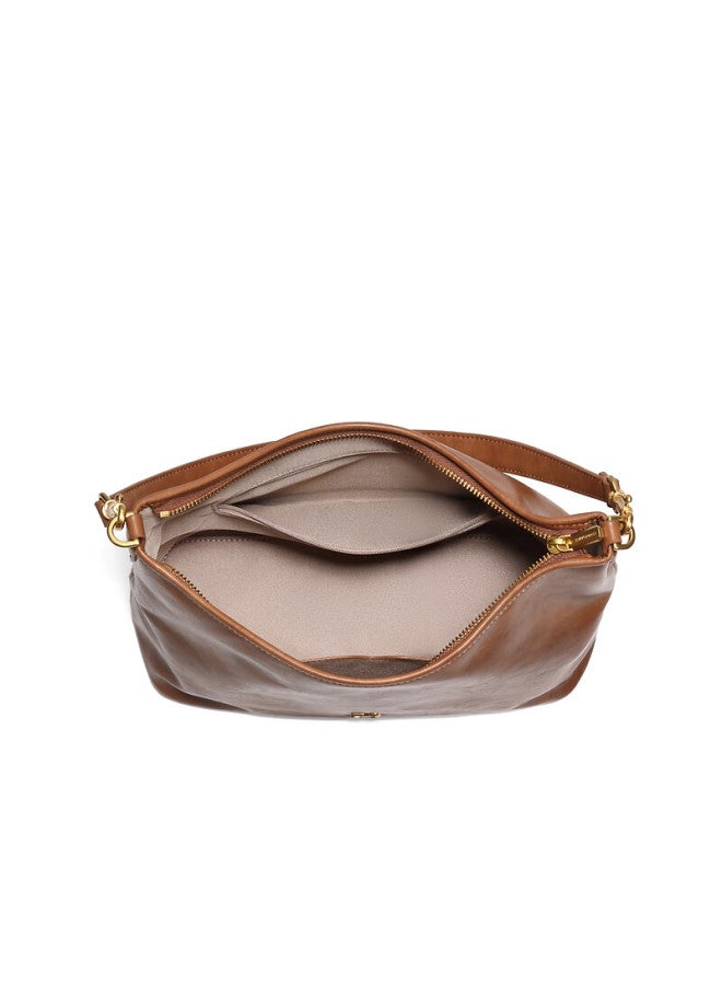 Belle New Year Gift Women's Bag New Plant Tanned Oiled Wax Texture Versatile Hobo Bag X7468dx5 Brown - Image 3