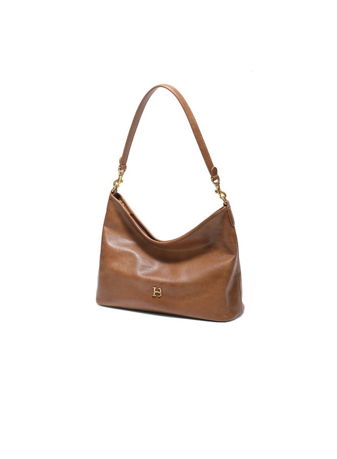 Belle New Year Gift Women's Bag New Plant Tanned Oiled Wax Texture Versatile Hobo Bag X7468dx5 Brown - Image 2