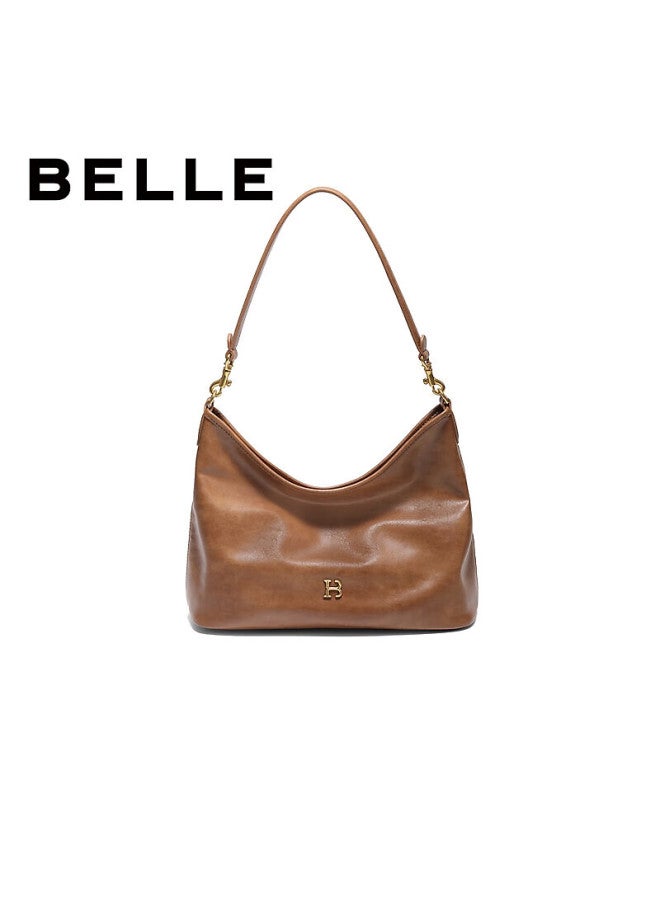 Belle New Year Gift Women's Bag New Plant Tanned Oiled Wax Texture Versatile Hobo Bag X7468dx5 Brown - Image 1