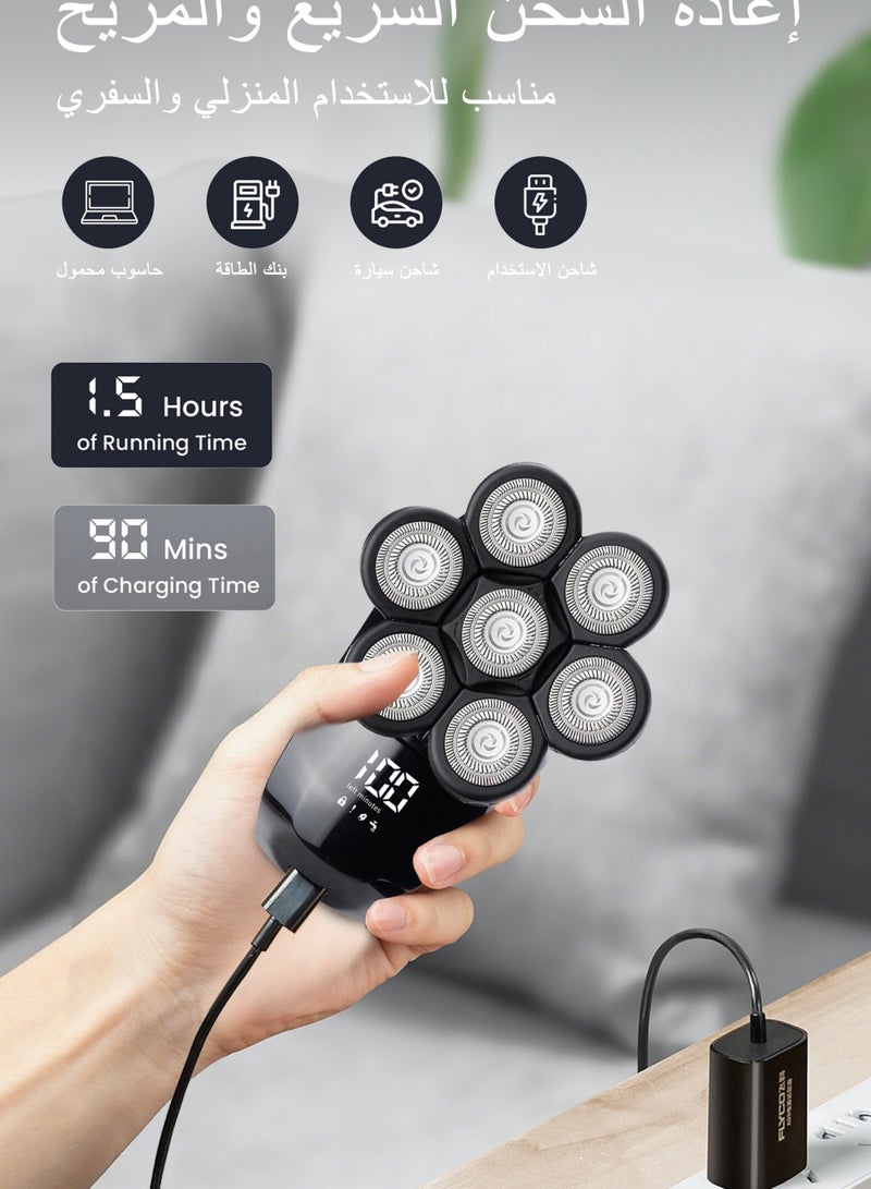 ماكينة حلاقة كهربائية قابلة للفصل للرجال، مقاومة للماء، للاستخدام الجاف والرطب، شفرة عائمة 7D مع أداة تشذيب السوالف، ماكينة حلاقة كهربائية لاسلكية 6 في 1، مجموعة عناية شخصية للرجال - Image 5