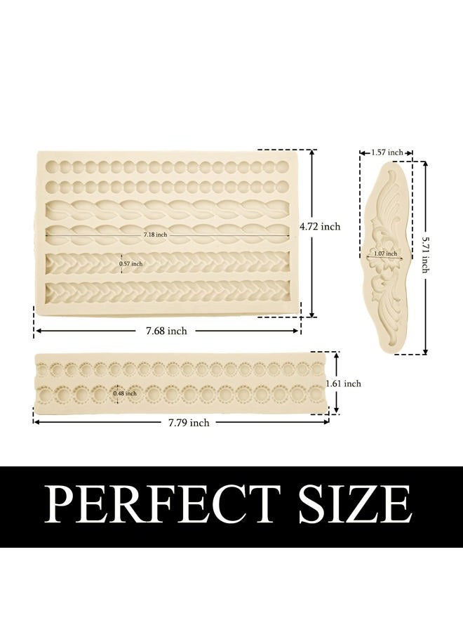 MUYULIN Pearl Fondant Molds, 3 Pack Silicone Pie Decoration Crust Mould, for Cake, Chocolate, Cupcake, Knit Rope, Game Pie, SugarCraft, Clay (ZH42) - Image 2