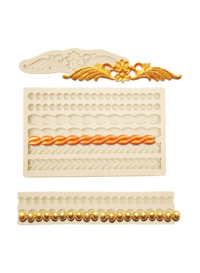 MUYULIN Pearl Fondant Molds, 3 Pack Silicone Pie Decoration Crust Mould, for Cake, Chocolate, Cupcake, Knit Rope, Game Pie, SugarCraft, Clay (ZH42) - Image 1
