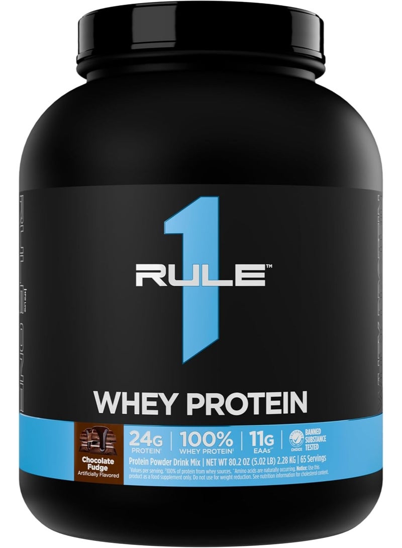 Rule1 Whey Blend 100% Whey Protein Powder, Chocolate Fudge, 24g Protein per Serving, 65 Servings (5.02lbs) – Naturally Rich in BCAAs & EAAs - Image 1