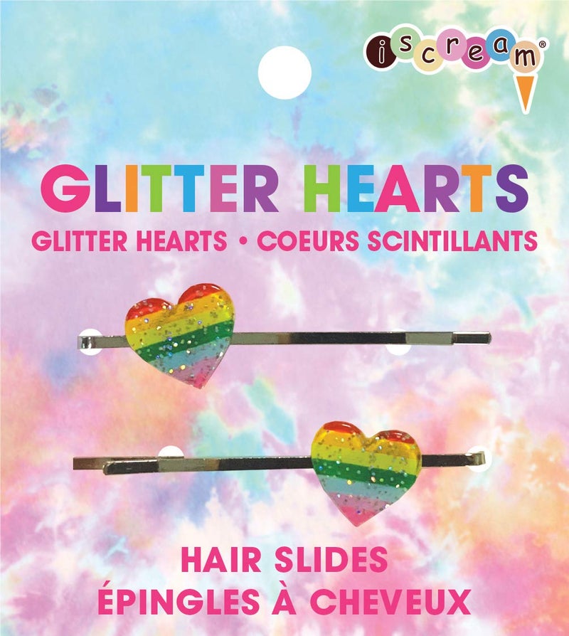 iscream Rainbow Glitter Hearts Set of 2 Embellished Bobby Pin Hair Slides - Image 1