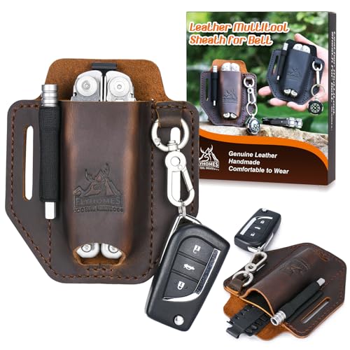 FI FLYHOMES FLYHOMES Genuine Leather Multitool Sheath | Handmade Stitched Belt Organizer for Leatherman Surge | Holds Bit Kit & Extender | EDC Tools Pouch (Dark brown) Large - Image 1
