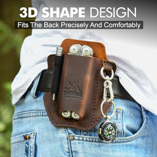 FI FLYHOMES FLYHOMES Genuine Leather Multitool Sheath | Handmade Stitched Belt Organizer for Leatherman Surge | Holds Bit Kit & Extender | EDC Tools Pouch (Dark brown) Large - Image 3
