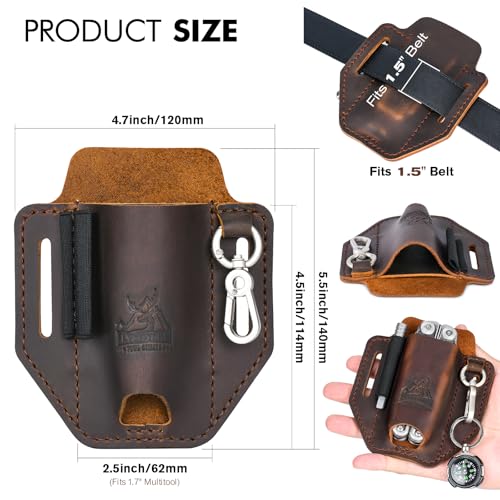 FI FLYHOMES FLYHOMES Genuine Leather Multitool Sheath | Handmade Stitched Belt Organizer for Leatherman Surge | Holds Bit Kit & Extender | EDC Tools Pouch (Dark brown) Large - Image 4