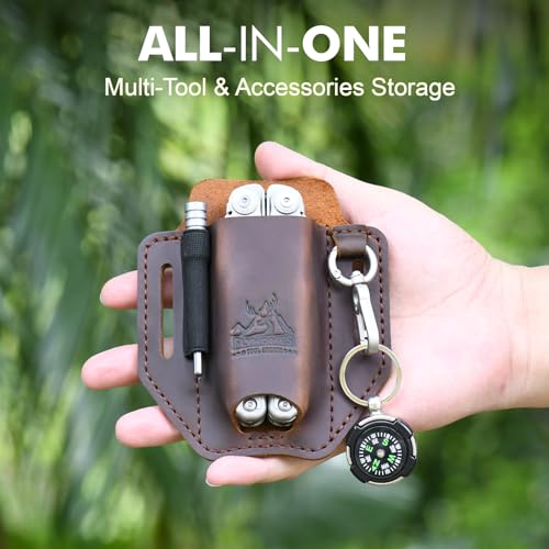 FI FLYHOMES FLYHOMES Genuine Leather Multitool Sheath | Handmade Stitched Belt Organizer for Leatherman Surge | Holds Bit Kit & Extender | EDC Tools Pouch (Dark brown) Large - Image 5