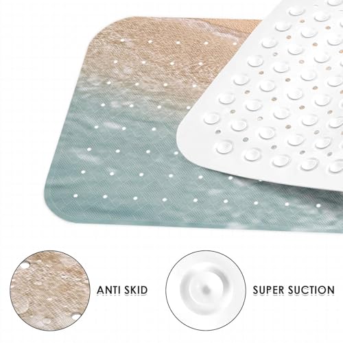 Culudea Beach Starfish Shells Bath Mat for Tub Non Slip, Blue Sea Ocean 40 X 16 Inch Extra Long Bathtub Mat for Tub Anti Slip with Suction Cups and Drain Holes for Kids Adults Elderly - Image 3