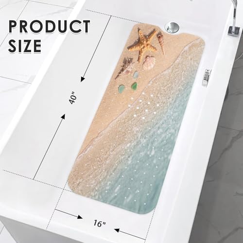 Culudea Beach Starfish Shells Bath Mat for Tub Non Slip, Blue Sea Ocean 40 X 16 Inch Extra Long Bathtub Mat for Tub Anti Slip with Suction Cups and Drain Holes for Kids Adults Elderly - Image 2