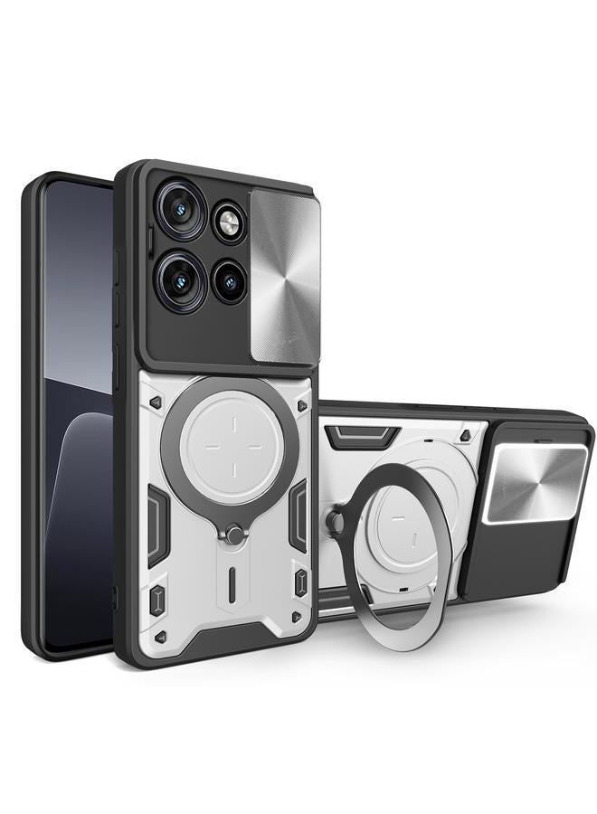 The Bros حافظة لهاتف موتورولا إيدج 50 نيو بتصميم CD مع درع منزلق وحامل مغناطيسي