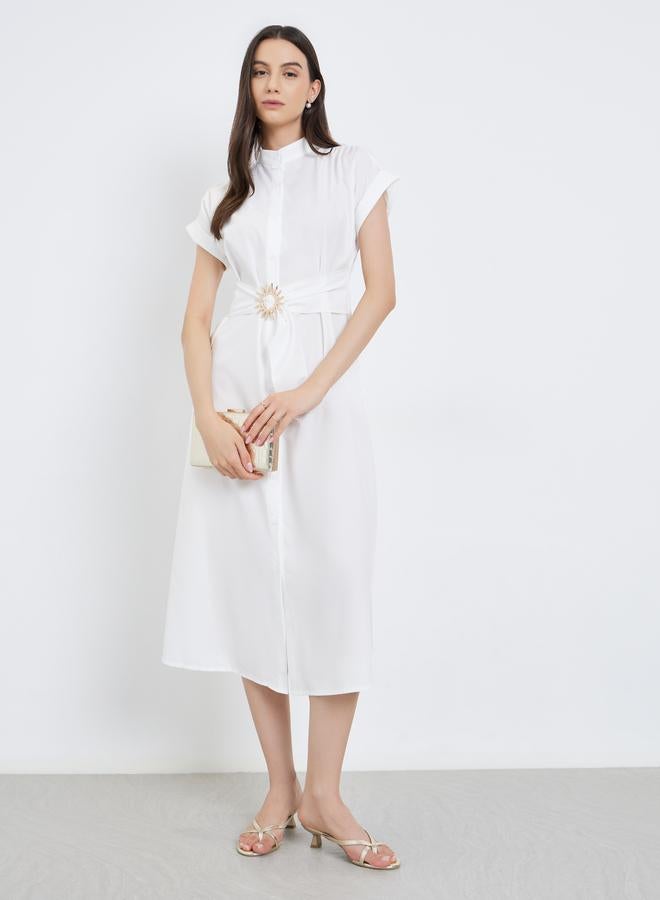 Take Two White A-Line Midi Dress with Belt - Image 2
