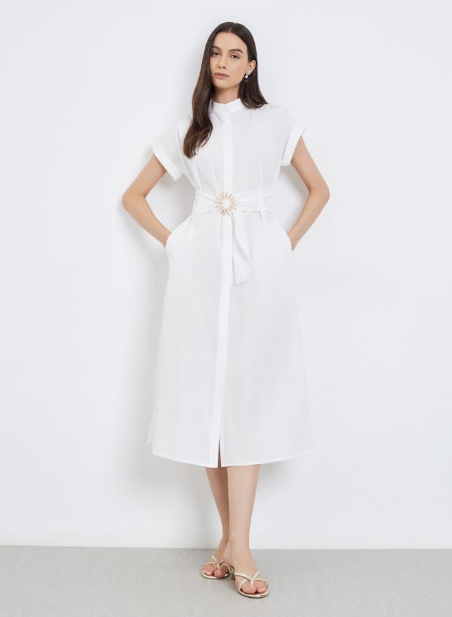 Take Two White A-Line Midi Dress with Belt - Image 1