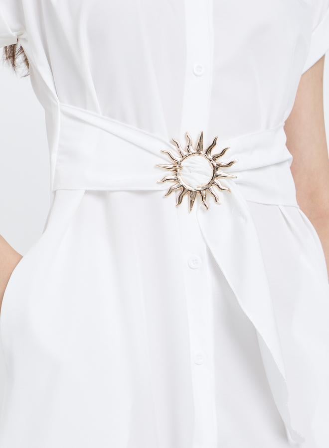 Take Two White A-Line Midi Dress with Belt - Image 4