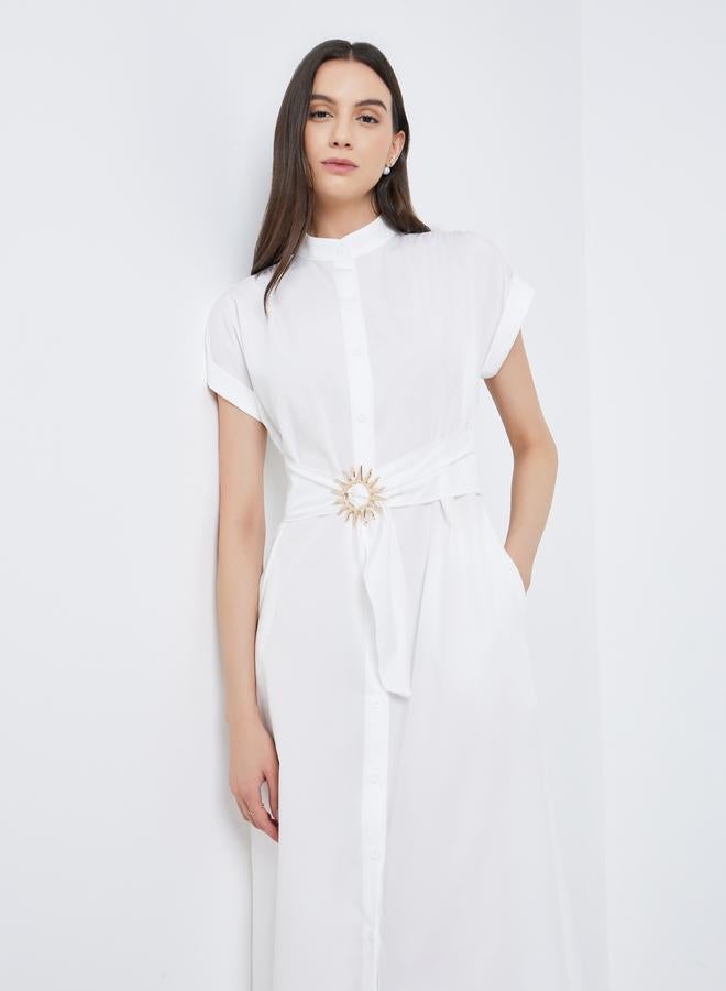 Take Two White A-Line Midi Dress with Belt - Image 3