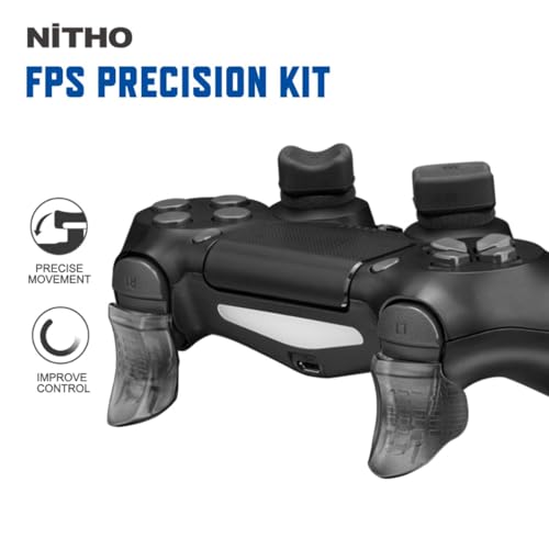 NiTHO FPS Gaming Kit for PS4 Controller, Customizing Enhancers Kit with 3 Sizes of Thumb Grip Caps, Ergonomic Triggers and Stickers, Analog Mini-Stick Precision Rings, Accessories for PS4 - Black - Image 2