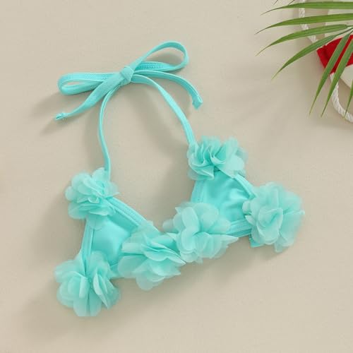 Yccutest Infant Baby Girl Flower Swimsuit 3Pcs Halter Triangle Tops Ruffle Bottoms Sun Hat Bikini Set Bathing Suit Swimwear (D-Green,0-6 Months) - Image 4