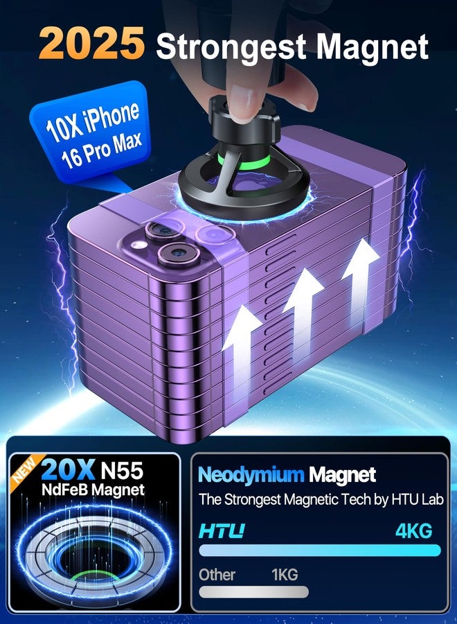 HTU 2026 Upgraded for MagSafe Car Mount【Strongest Magnet & Suction】 5-in-1 Bendable Dashboard Windshield Vent Vacuum Magnetic Phone Holder for iPhone 16 15【Patent & Safety Cert】, Non-Charging, Green - Image 5