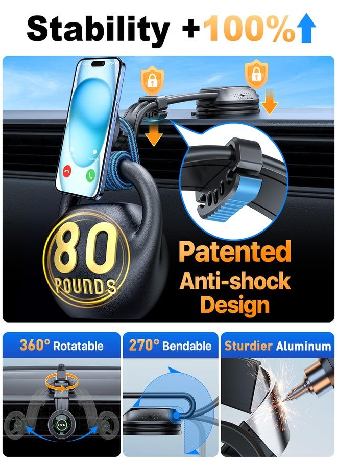 HTU 2026 Upgraded for MagSafe Car Mount【Strongest Magnet & Suction】 5-in-1 Bendable Dashboard Windshield Vent Vacuum Magnetic Phone Holder for iPhone 16 15【Patent & Safety Cert】, Non-Charging, Green - Image 4