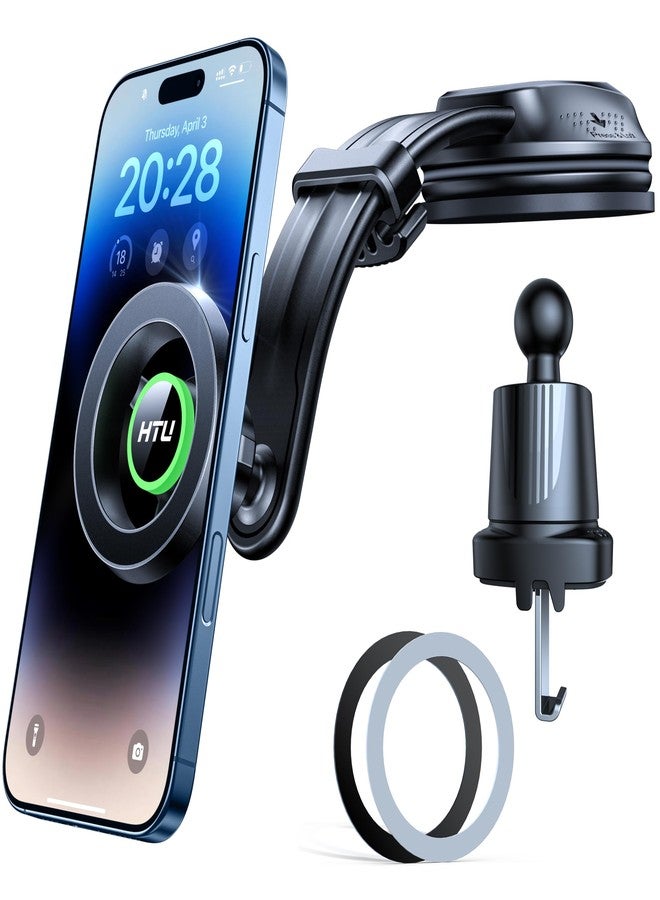 HTU 2026 Upgraded for MagSafe Car Mount【Strongest Magnet & Suction】 5-in-1 Bendable Dashboard Windshield Vent Vacuum Magnetic Phone Holder for iPhone 16 15【Patent & Safety Cert】, Non-Charging, Green - Image 1