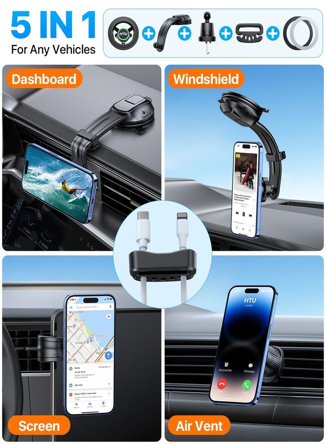 HTU 2026 Upgraded for MagSafe Car Mount【Strongest Magnet & Suction】 5-in-1 Bendable Dashboard Windshield Vent Vacuum Magnetic Phone Holder for iPhone 16 15【Patent & Safety Cert】, Non-Charging, Green - Image 3