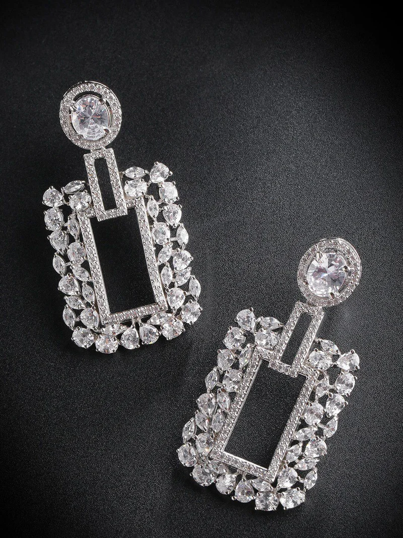 Priyaasi Women White Studded Classic Drop Earrings