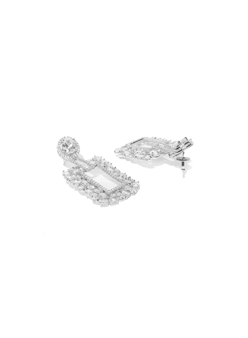 Priyaasi Women White Studded Classic Drop Earrings
