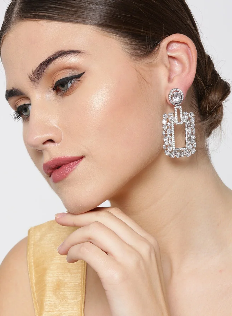 Priyaasi Women White Studded Classic Drop Earrings