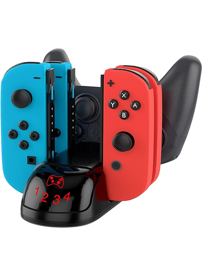 KASTWAVE 5 In 1 Game Controller Charger Station Compatible With Switch + Switch Oled Charging Dock For 4 Joy Con Controllers & 1 Pro Controller Includes 5 Foot Usb C Cable - Image 1