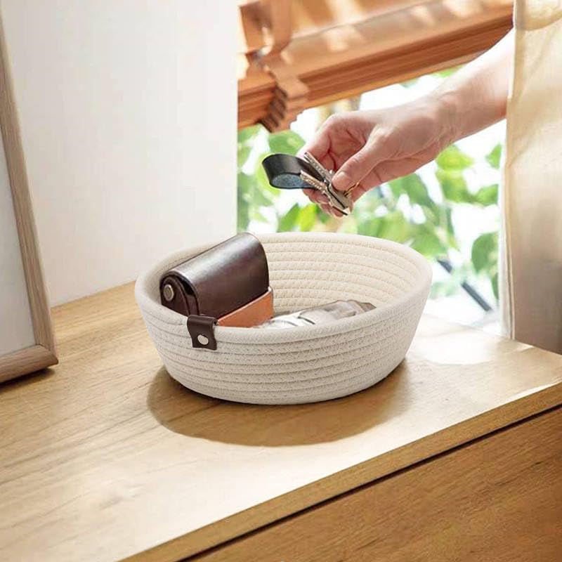 BOBBINY Handwoven Natural Jute and Cotton Storage Baskets Home Kitchen and Office Organization Medium 94 X 31 White - Image 2