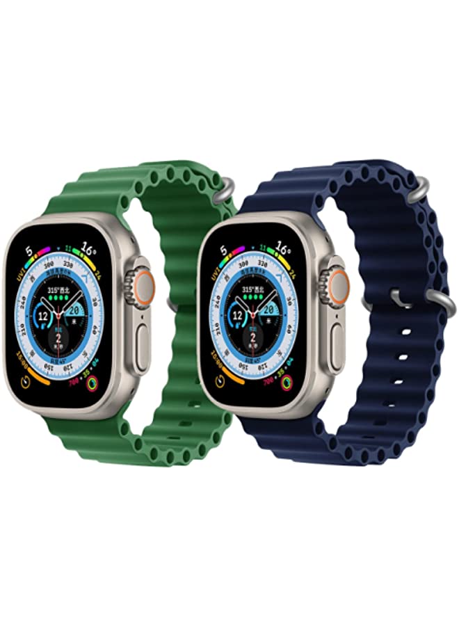 IAF Silicone Ocean Band Strap Green Silicone Ocean Band Strap Dark Blue Set of 2 for Apple Watch Ultra 8 49mm