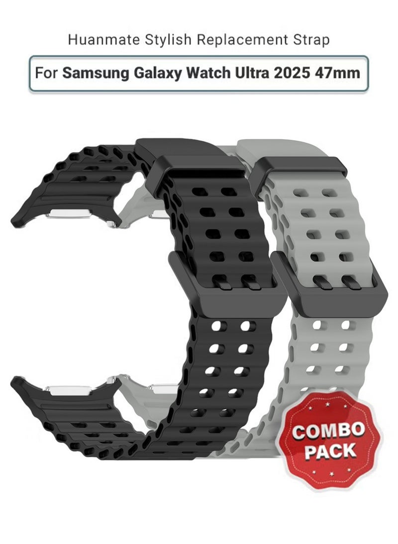 X-level 2 Pieces Samsung Galaxy Watch Ultra 2025 47mm Soft Silicone Replacement Strap - High Quality, Lightweight, Stylish & Durable - Easy Installation - Replacement Strap for Samsung Galaxy Watch Ultra 2025 47mm - Image 1