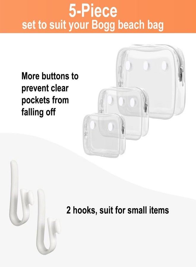 Everfunny 3 Pcs Clear Bogg Beach Tote Bag with 4 Pcs Insert Hooks Accessories for Bogg Bags Travel Makeup Clean Toiletry Brush Organizer Cosmetic Divider Storage Inner Pouch (White set of 3) - Image 2