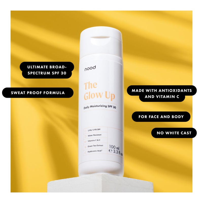 Nood نود ذا جلو أب، واقي شمس خفيف الوزن واسع الطيف SPF 30 مع فيتامين C، مستخلص الشاي الأخضر وأكسيد الزنك لحماية UVA/UVB، 1 زجاجة (3.3 أونصة سائلة) - Image 2