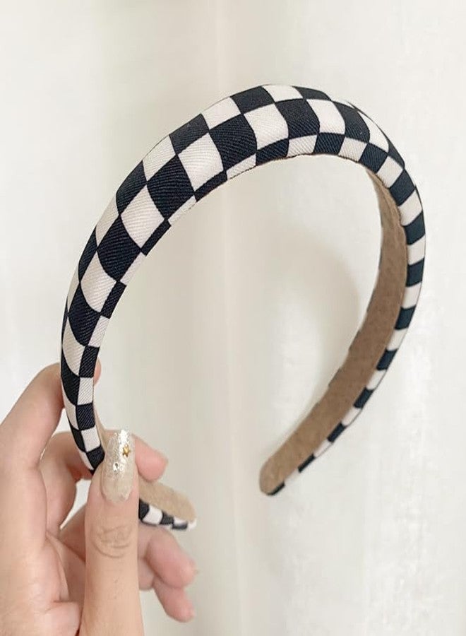 Feilguee 1 PCS Checkered headband and matching hair tie Plaid Hair Accessories for Women.Black and white checkered hairband for Women and Girls - Image 5