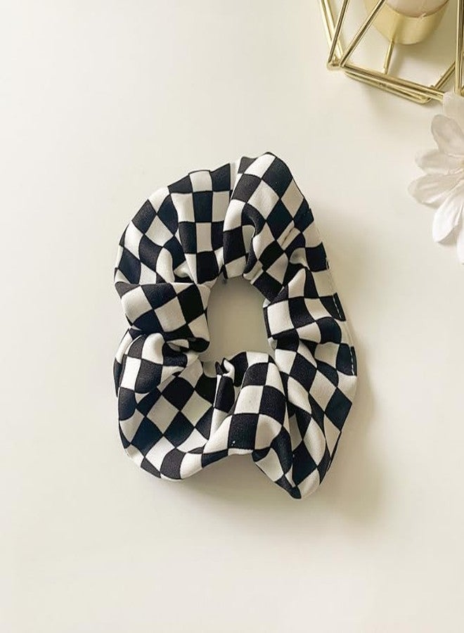 Feilguee 1 PCS Checkered headband and matching hair tie Plaid Hair Accessories for Women.Black and white checkered hairband for Women and Girls - Image 2