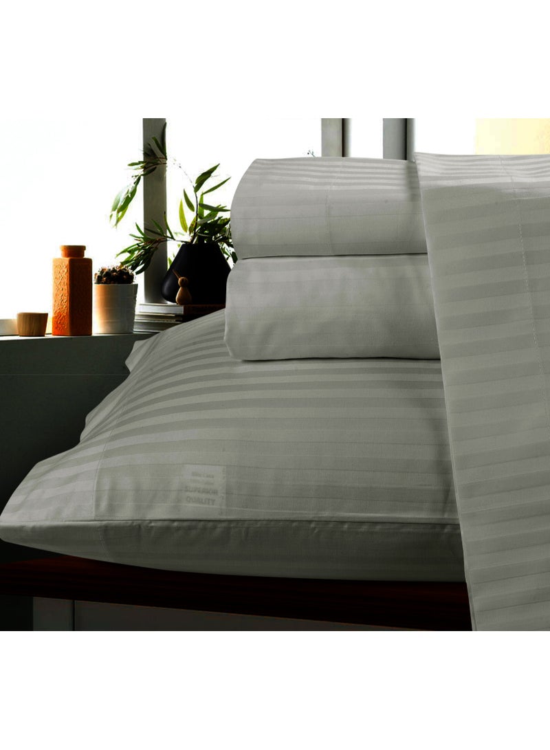 Bliss Casa 3 Pieces 1cm Stripe Bed Sheets Full (140x200+30 cm) - Soft Satin Sheet Set with Pillowcases - Deep Pocket, Hotel Collection, Luxury Bedding Set include 1 fitted Sheet, 2 Pillowcases -Grey - Image 4
