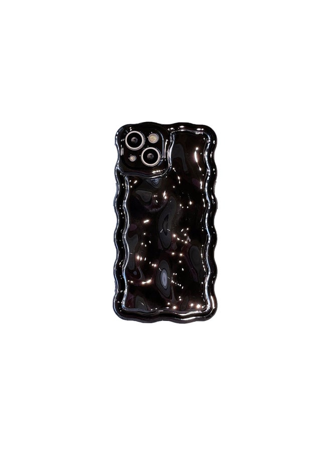 Generic - Solid Color Electroplated Water Corrugated IPhone16promax Phone Case Apple 15/14 16e Advanced Sense-Color:xym Wave Meteorite Plating Black-Applicable Model:14pro Max (without Packaging) - Image 1