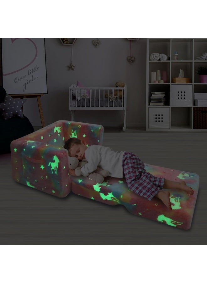 والالا أريكة قابلة للطي للأطفال، سرير كرسي للأطفال الصغار، أريكة بذراعين ناعمة قابلة للطي للأطفال، أريكة استرخاء قابلة للسحب، أريكة قابلة للتحويل للأطفال، كرسي استرخاء مريح للأطفال، وسادة نوم للأطفال مع إضاءة متوهجة في الظلام - Image 3