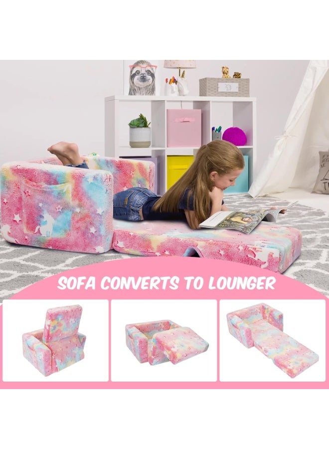 والالا أريكة قابلة للطي للأطفال، سرير كرسي للأطفال الصغار، أريكة بذراعين ناعمة قابلة للطي للأطفال، أريكة استرخاء قابلة للسحب، أريكة قابلة للتحويل للأطفال، كرسي استرخاء مريح للأطفال، وسادة نوم للأطفال مع إضاءة متوهجة في الظلام - Image 4