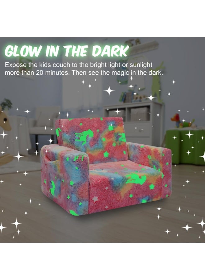 والالا أريكة قابلة للطي للأطفال، سرير كرسي للأطفال الصغار، أريكة بذراعين ناعمة قابلة للطي للأطفال، أريكة استرخاء قابلة للسحب، أريكة قابلة للتحويل للأطفال، كرسي استرخاء مريح للأطفال، وسادة نوم للأطفال مع إضاءة متوهجة في الظلام - Image 2