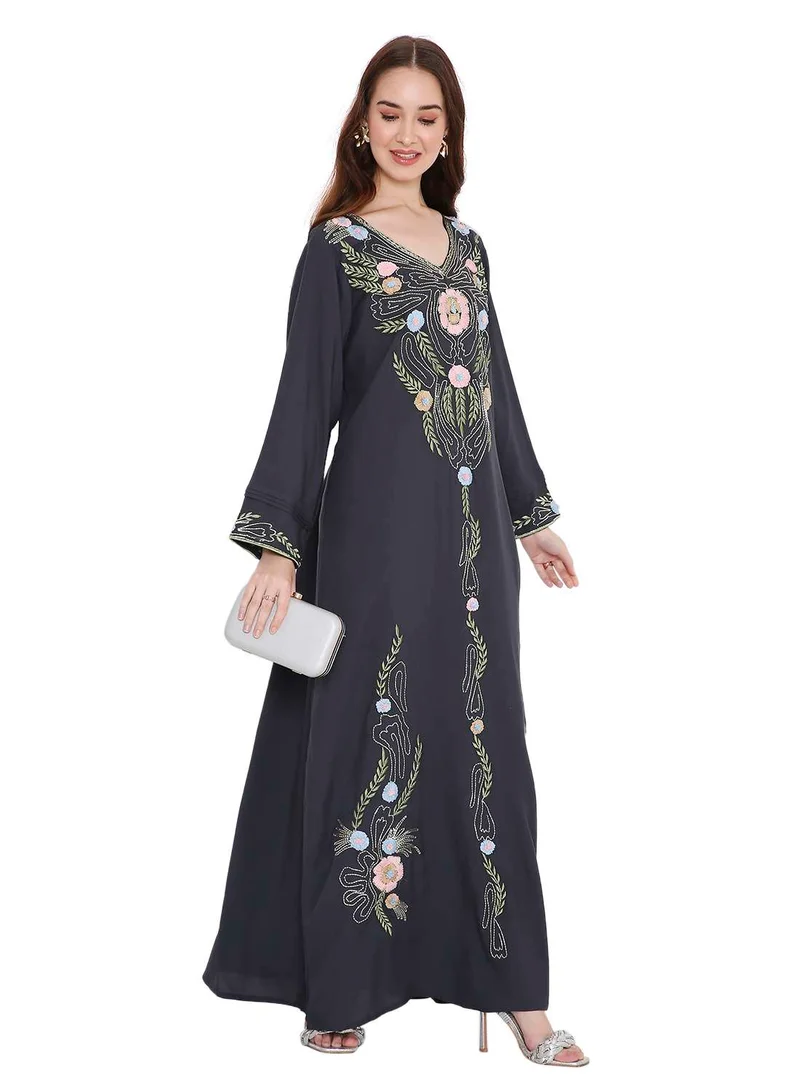 HANA & SARA LONG VISCOSE UNIQUE THREAD EMBROIDERY LONG SLEEVES ARABIC  JALABIYA DRESSES