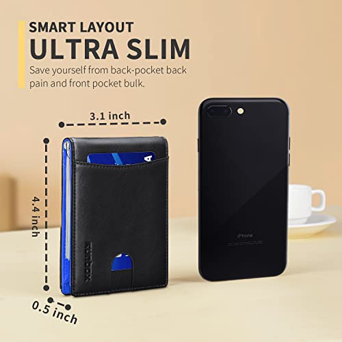 RUNBOX Slim Wallet for Men Genuine Leather RFID Blocking Bifold Minimalist Front Pocket Mens Wallet with Money Clip Thin Gift Box - Image 3