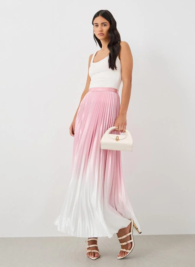 Styli Styli Ambre Print Pleated A-Line Maxi Skirt
