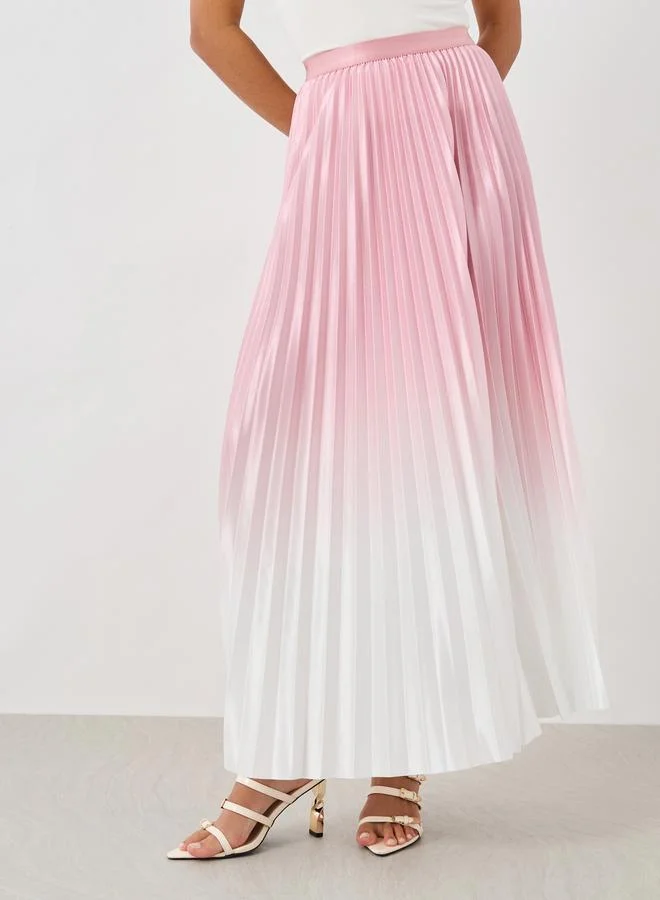 Styli Styli Ambre Print Pleated A-Line Maxi Skirt