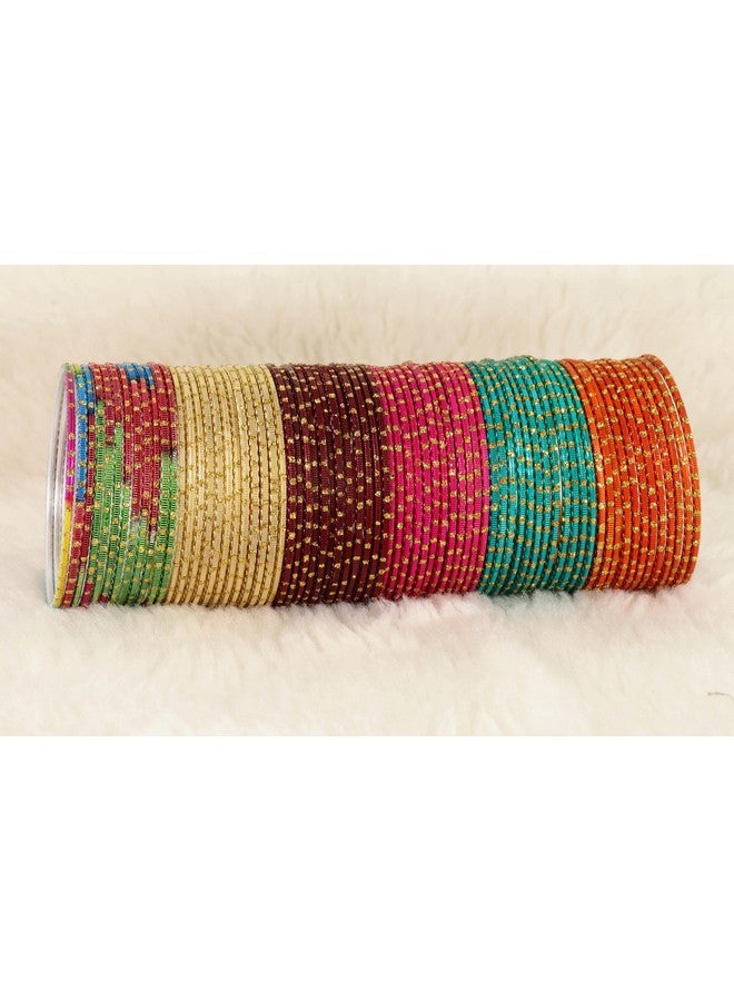 NMII Colourful Metal Bangles Set with Golden Polka Dots & Cutting Design For Women & Girls | Women's Bangles Combo | Traditional Design Golden Bangles | Chudi Set- Pack of 144, (NM_P17-Shreeji-2.2) - Image 3