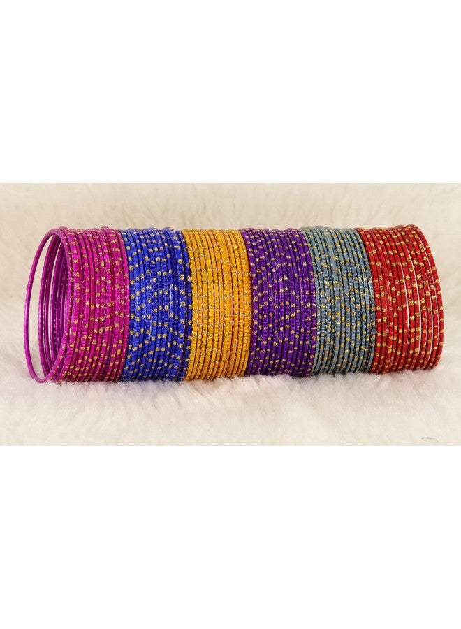 NMII Colourful Metal Bangles Set with Golden Polka Dots & Cutting Design For Women & Girls | Women's Bangles Combo | Traditional Design Golden Bangles | Chudi Set- Pack of 144, (NM_P17-Shreeji-2.2) - Image 4
