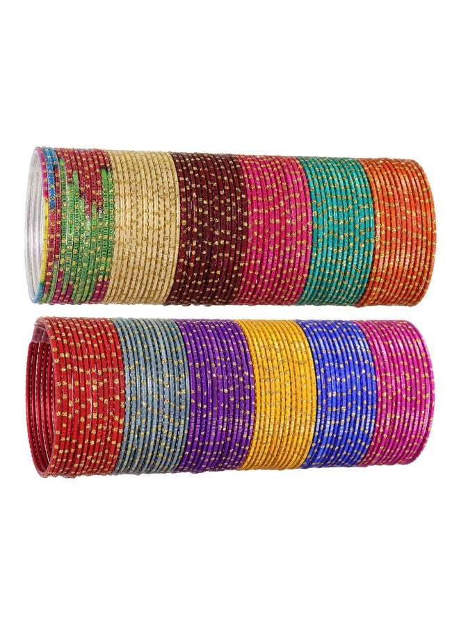 NMII Colourful Metal Bangles Set with Golden Polka Dots & Cutting Design For Women & Girls | Women's Bangles Combo | Traditional Design Golden Bangles | Chudi Set- Pack of 144, (NM_P17-Shreeji-2.2) - Image 5