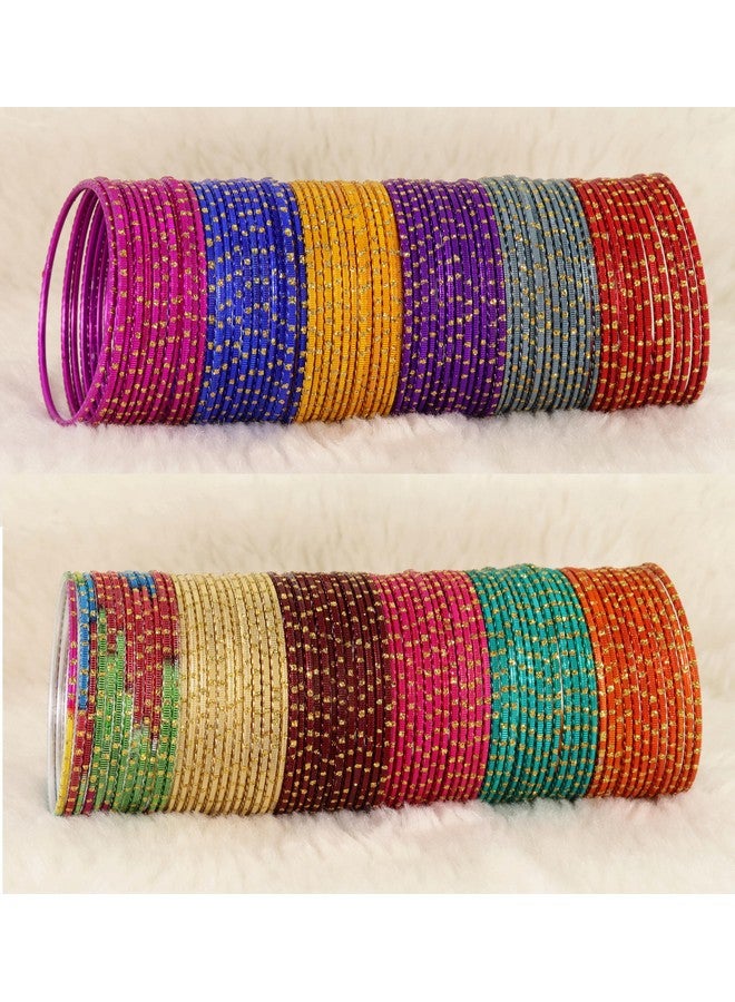 NMII Colourful Metal Bangles Set with Golden Polka Dots & Cutting Design For Women & Girls | Women's Bangles Combo | Traditional Design Golden Bangles | Chudi Set- Pack of 144, (NM_P17-Shreeji-2.2) - Image 2